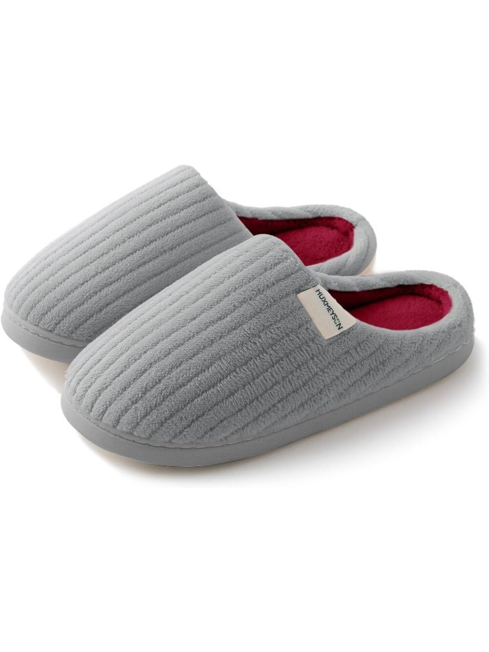 Women's Light Grey Red Warm Anti Skid Rubber Sole Memory Foam Indoor Slippers